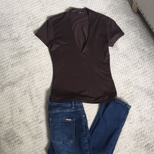 Dark Brown Deep V neck